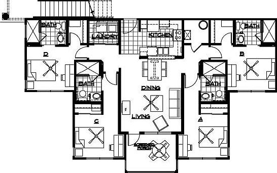 Diagram is flipped. Room B is actually to the left.