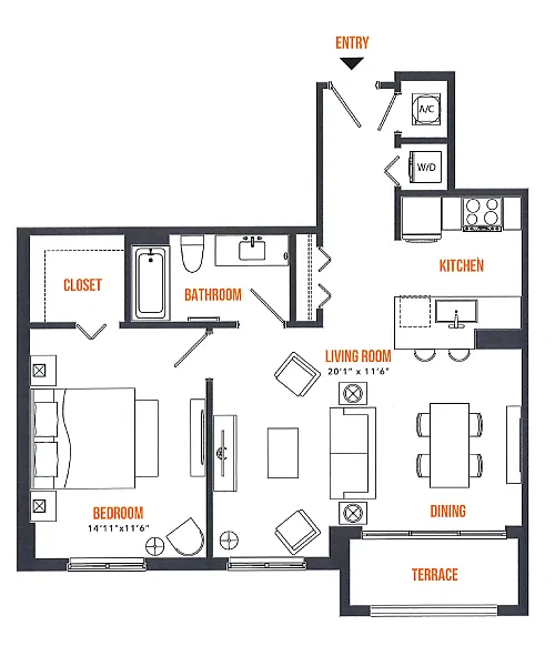 Floor plan 1 Bed / 1 Bath