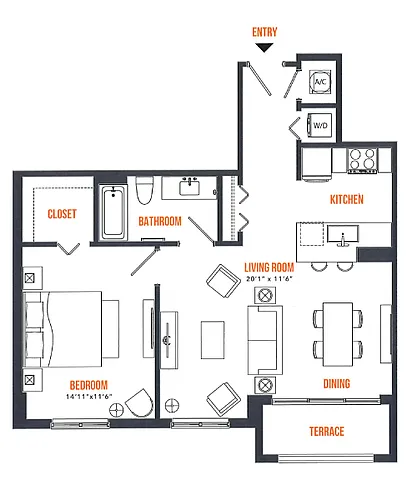 Floor plan 1 Bed / 1 Bath