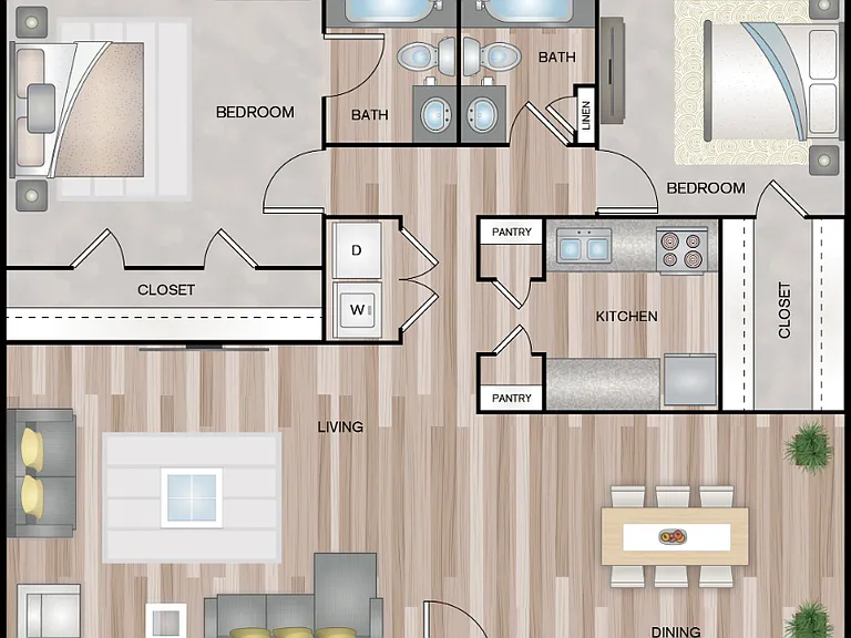 2 BEDROOMS 2 BATHS 1299 SQFT