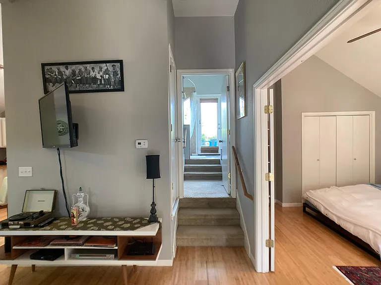 up steps to bathroom and second deck
