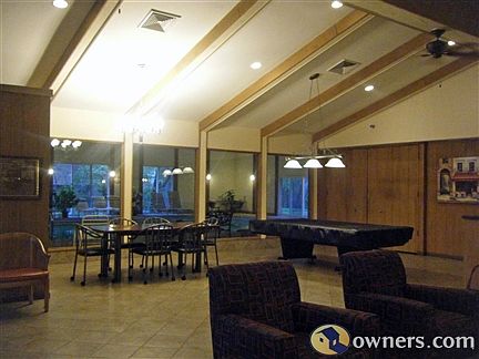 Clubhouse interior, looking toward pool
