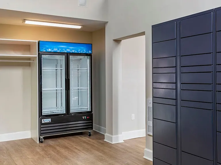 Package room with Amazon Hub Lockers and cold storage