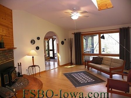Living room overlooks the backyard woods.