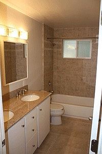 Completely remodeled bath, travertine tile, granite top
