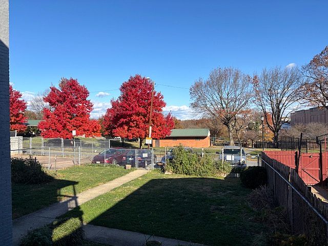Rear entrance of apartment facing Baker Park.
