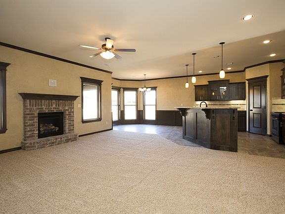 Great room has fireplace