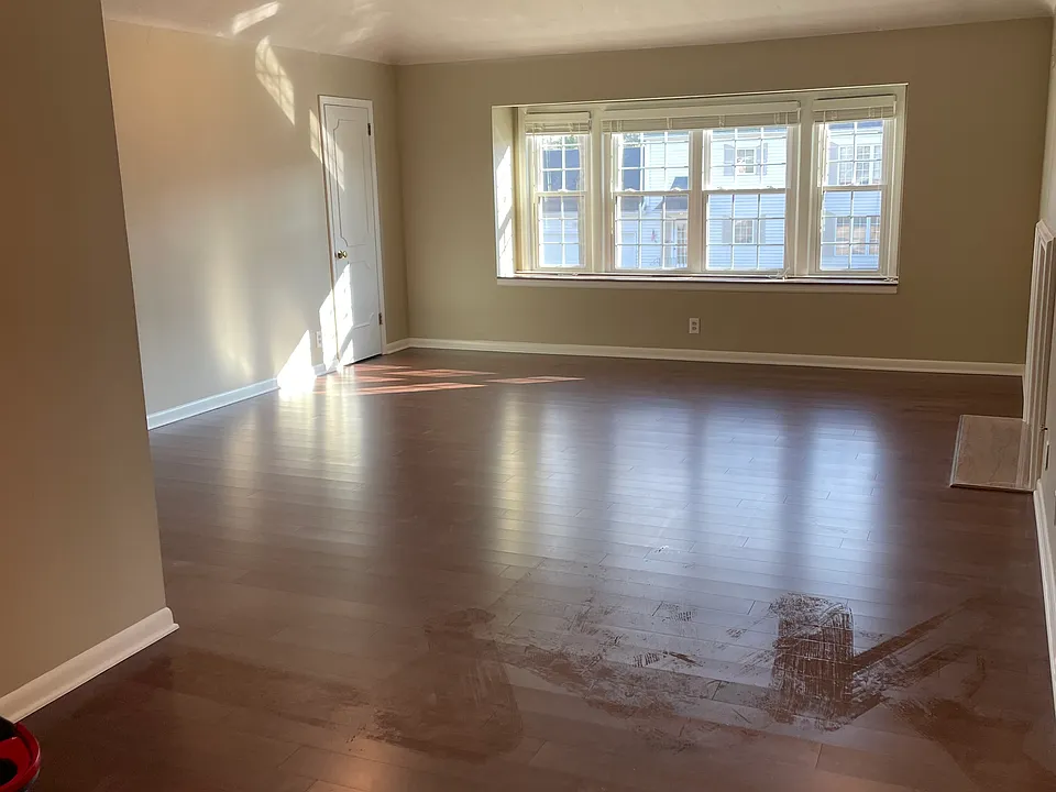 Living room, dining room, coffered ceiling, fireplace, closet
