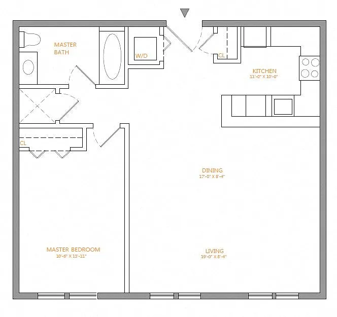 Floor plan 1 Bed/1 Bath-J