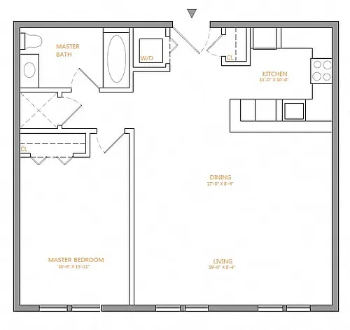 Floor plan 1 Bed/1 Bath-J
