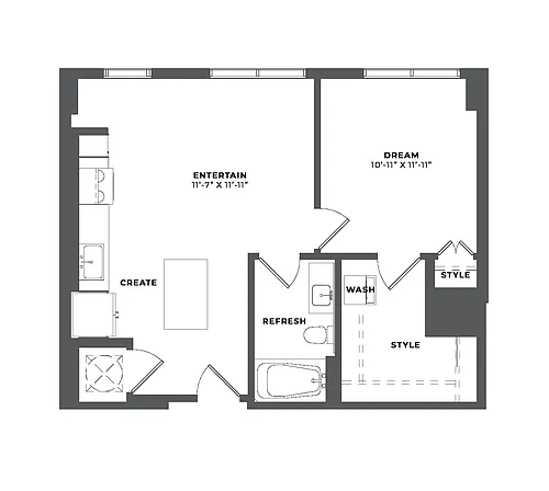 Floor plan 1 Bed/1 Bath-AJ5