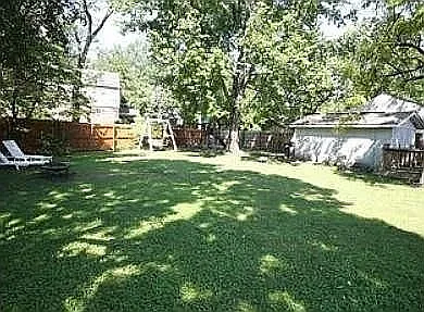 large and fenced in backyard