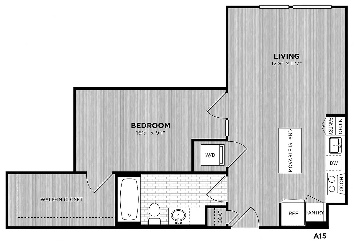 Floor plan 1 Bed - 1 Bath | Bellissimo A15