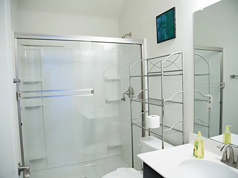Bathroom near the front entry and office.