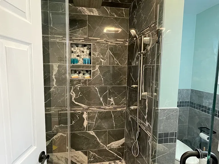 Marble walk in shower