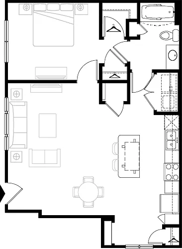 Floor plan 1 BR Grand Courtyard