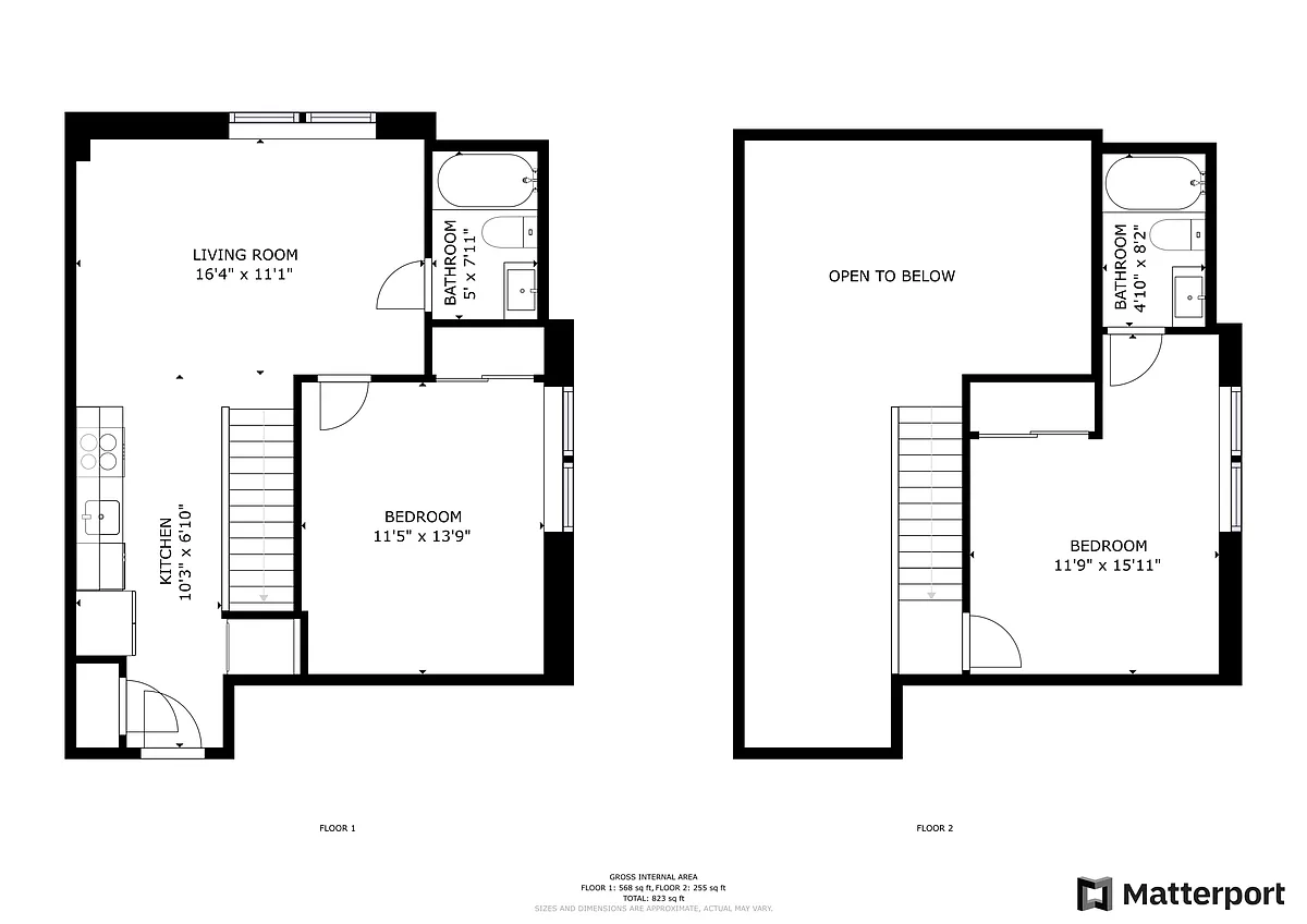 Floor plan Exposed Brick Bi-Level 2 Beds