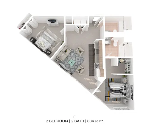 Floor plan Two Bed Two Bath F - 884sqft