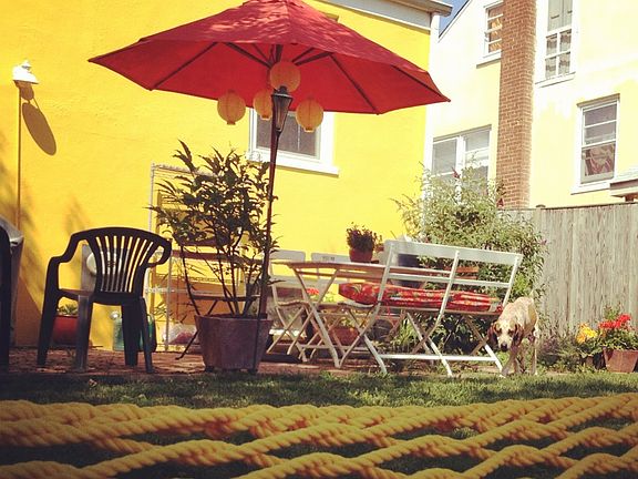 Sunny backyard patio