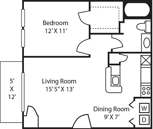 Floor plan A1 1Bedroom 625sf