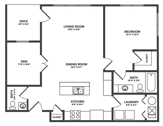Floor plan Dover - 1Bedroom + Flex Space