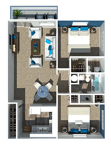 Floor plan Two Bedroom | One + Half Bathroom