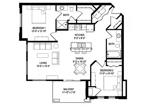 Floor plan 2 Bed 2 Bath