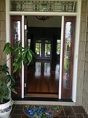 Stained glass door opens to 