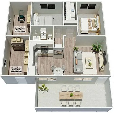 Floor plan 2 Bd, 1 Ba Villa + Priv. Frontyard