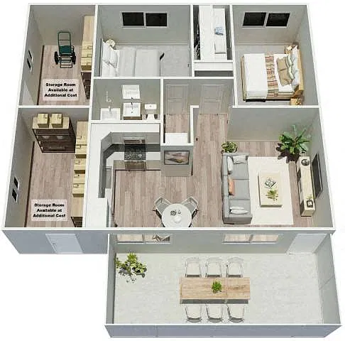 Floor plan 2 Bd, 1 Ba Villa + Priv. Frontyard