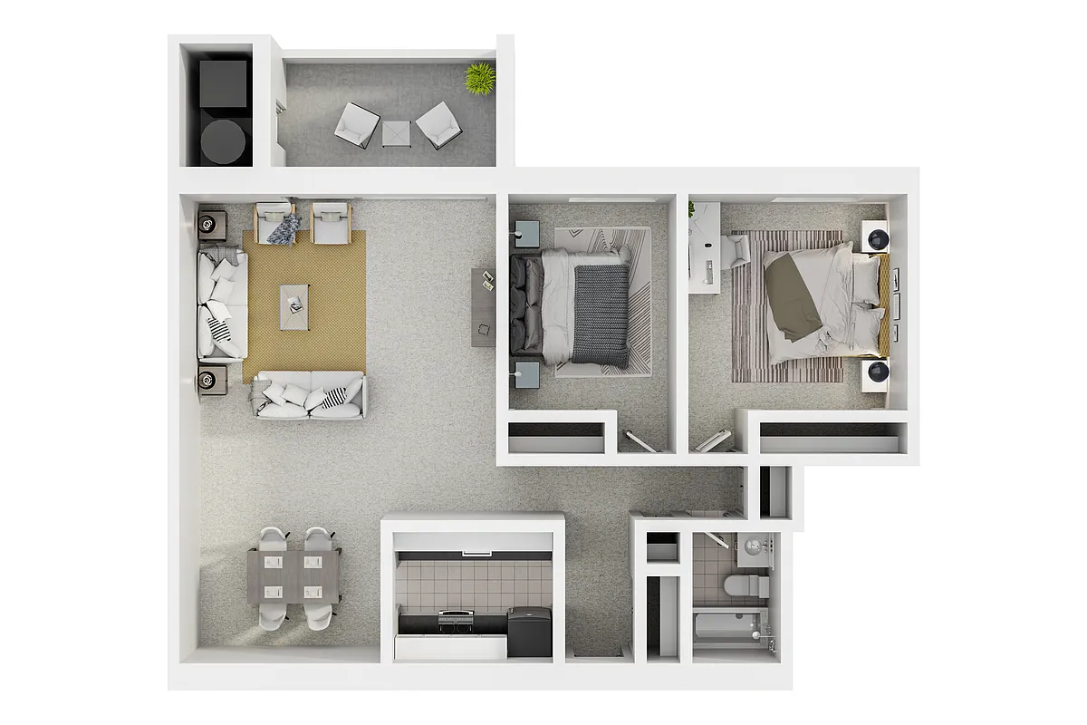 Floor plan Highrise 2 Bedroom & 1 Bath