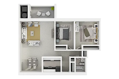 Floor plan Highrise 2 Bedroom & 1 Bath