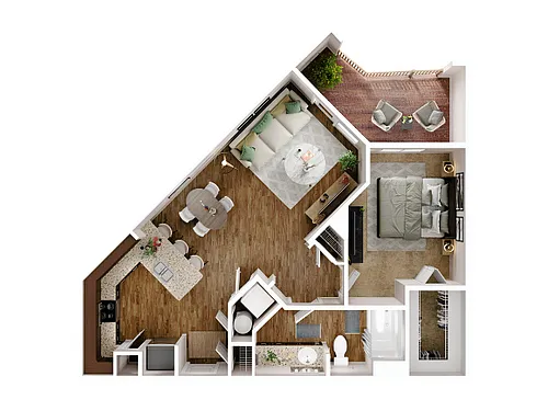 Floor plan 1 Bed, 1 Bath B (140% Income Restricted)