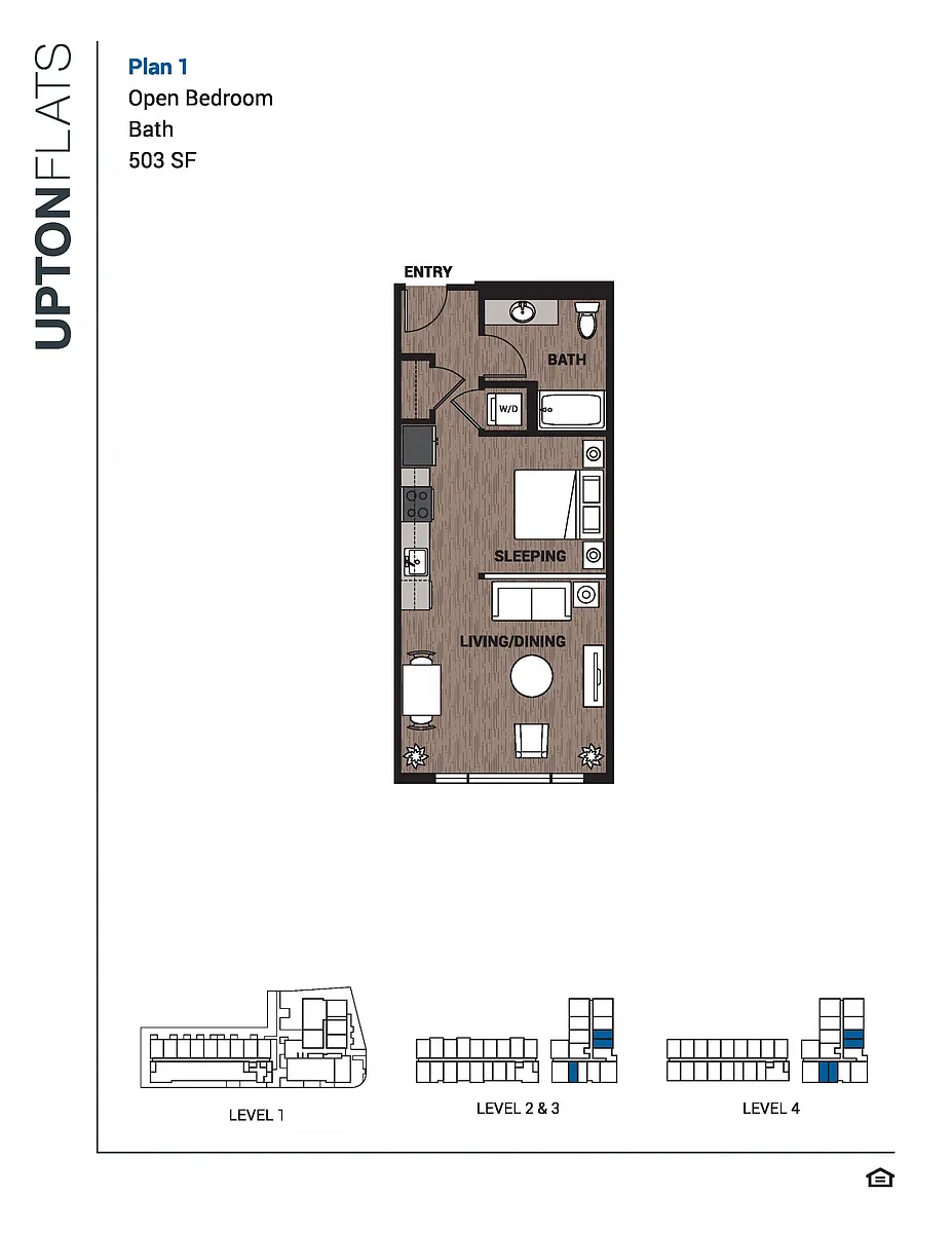 Floor plan Open One Bedroom Plan 1 - 1A
