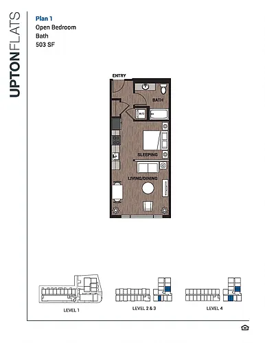 Floor plan Open One Bedroom Plan 1 - 1A