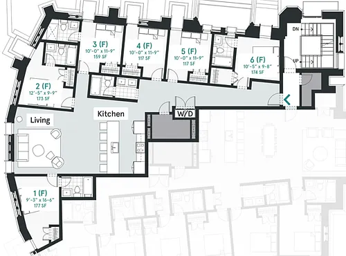 Floor plan Shared Bath - 6 Person Suite