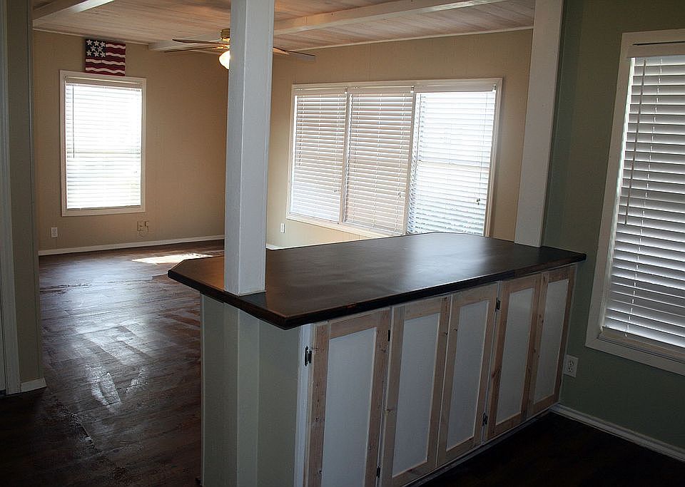 breakfast bar and living room