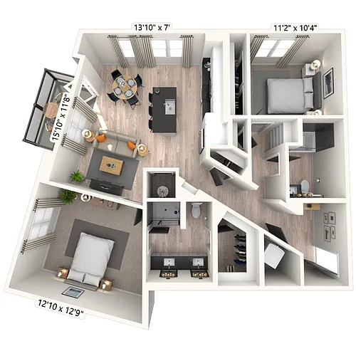 Floor plan B3 2x2 1125 SF-FP