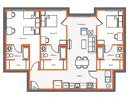 Floor plan 3 Bed 3 Bath Classic