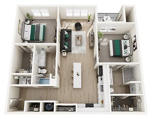Floor plan 2 Bed, 2 Bath