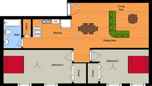 2 Bed Open Concept Floor Plan 2 Bed Open Concept Floor Plan