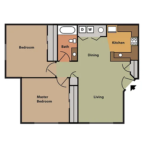Floor plan 2 Bedroom, 1 Bathroom