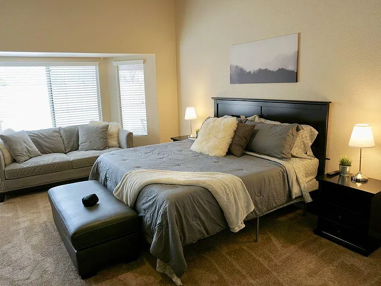 King size bed in the master bedroom