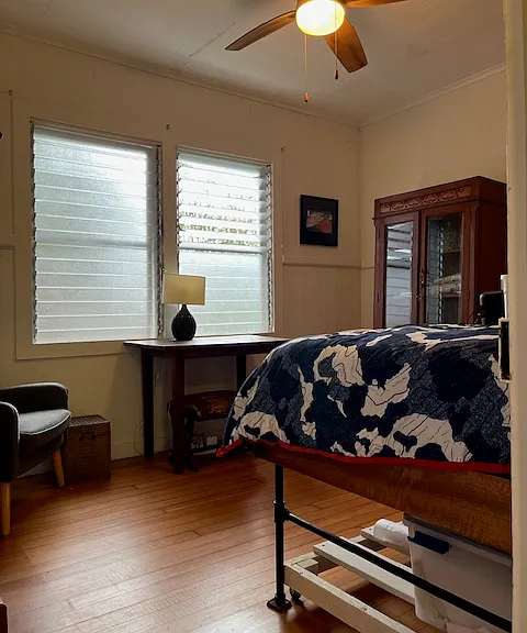 Middle bedroom makes a great kid's room or office.