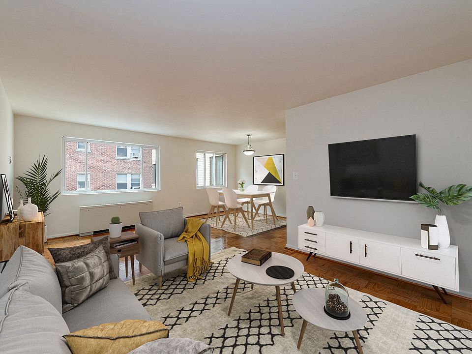 Two-bedroom living and dining (virtually staged)