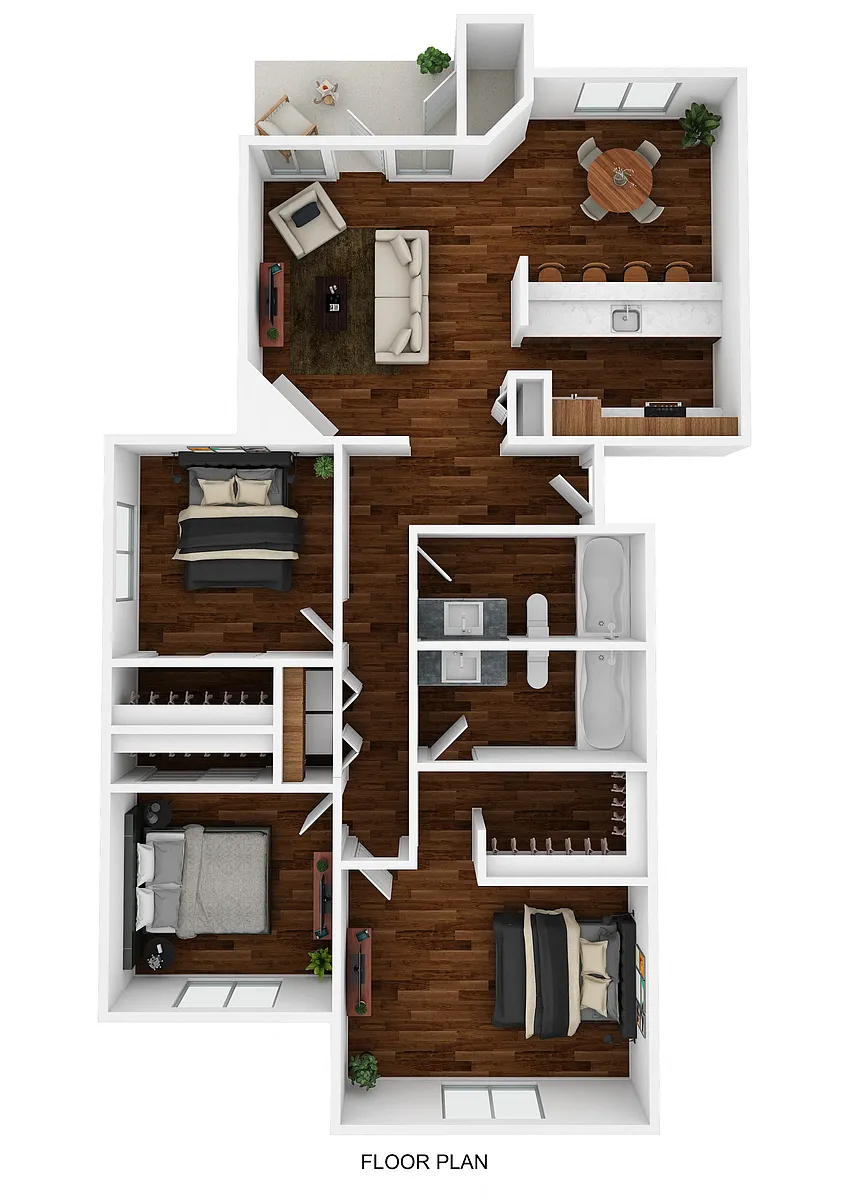 Floor plan 3 Bedroom - 2 Bath (1st - 2nd - 3rd Floors)