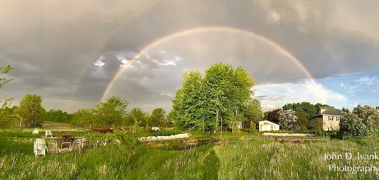 view looking west toward farmhouse