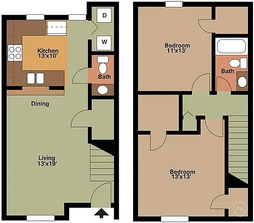 Floor plan 2 Bed 1.5 Bath