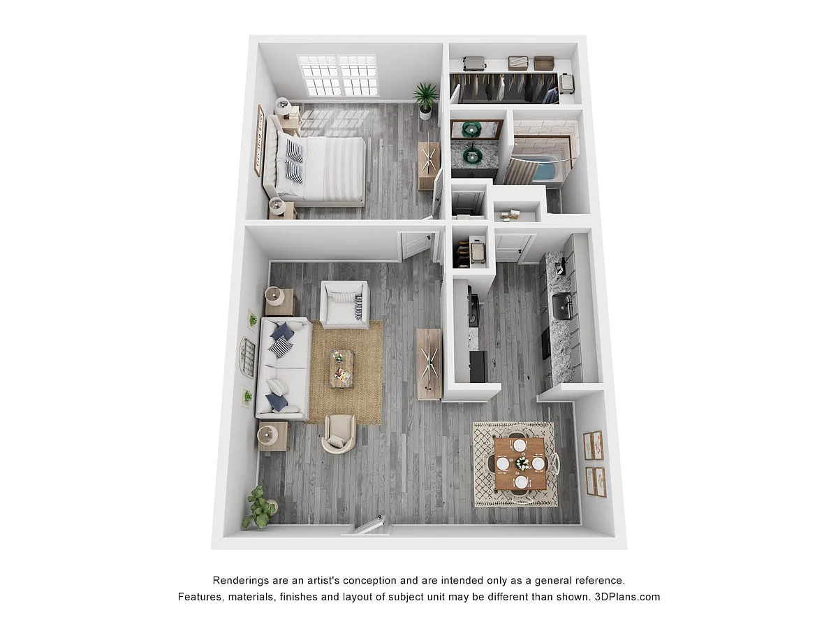 Floor plan 1 Bed 1 Bath Luxury Renovated 631 sq ft