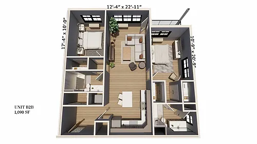 Floor plan 2-Bedroom 2-Bathroom | 1,090 sqft